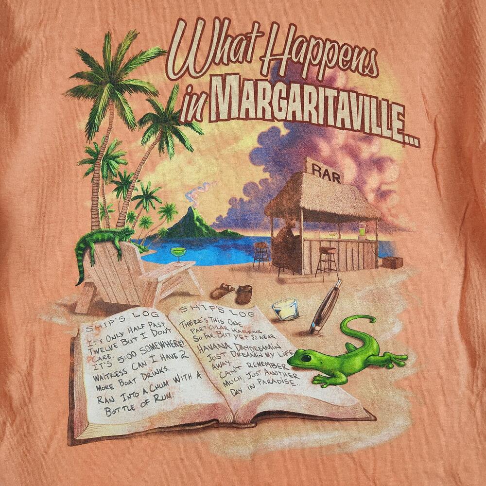 Margaritaville Shirt Mens Medium Orange Las Vegas What Happens Graphic Beach Y2k